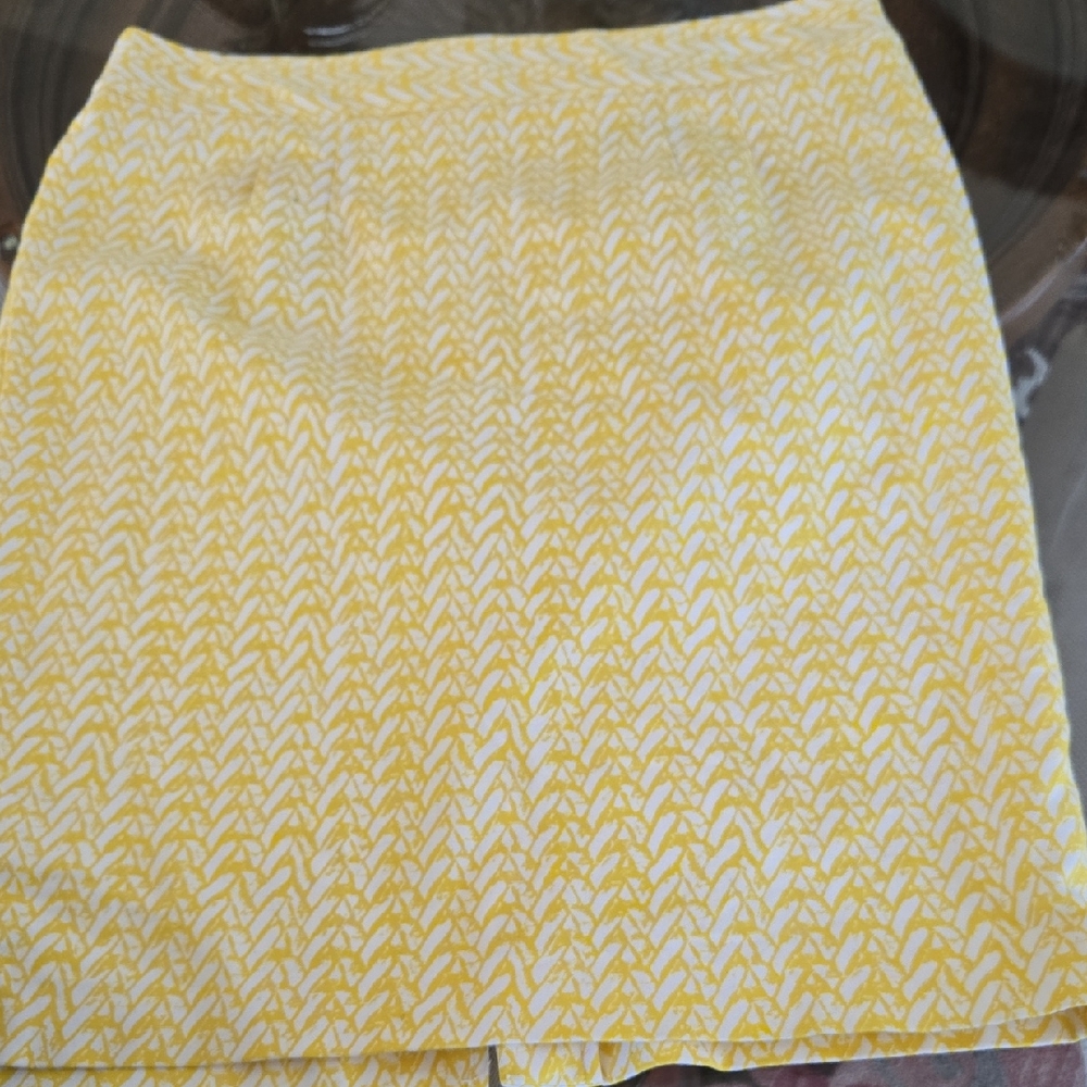 Cynthia Rowley Yellow and White Patterned Pencil Skirt